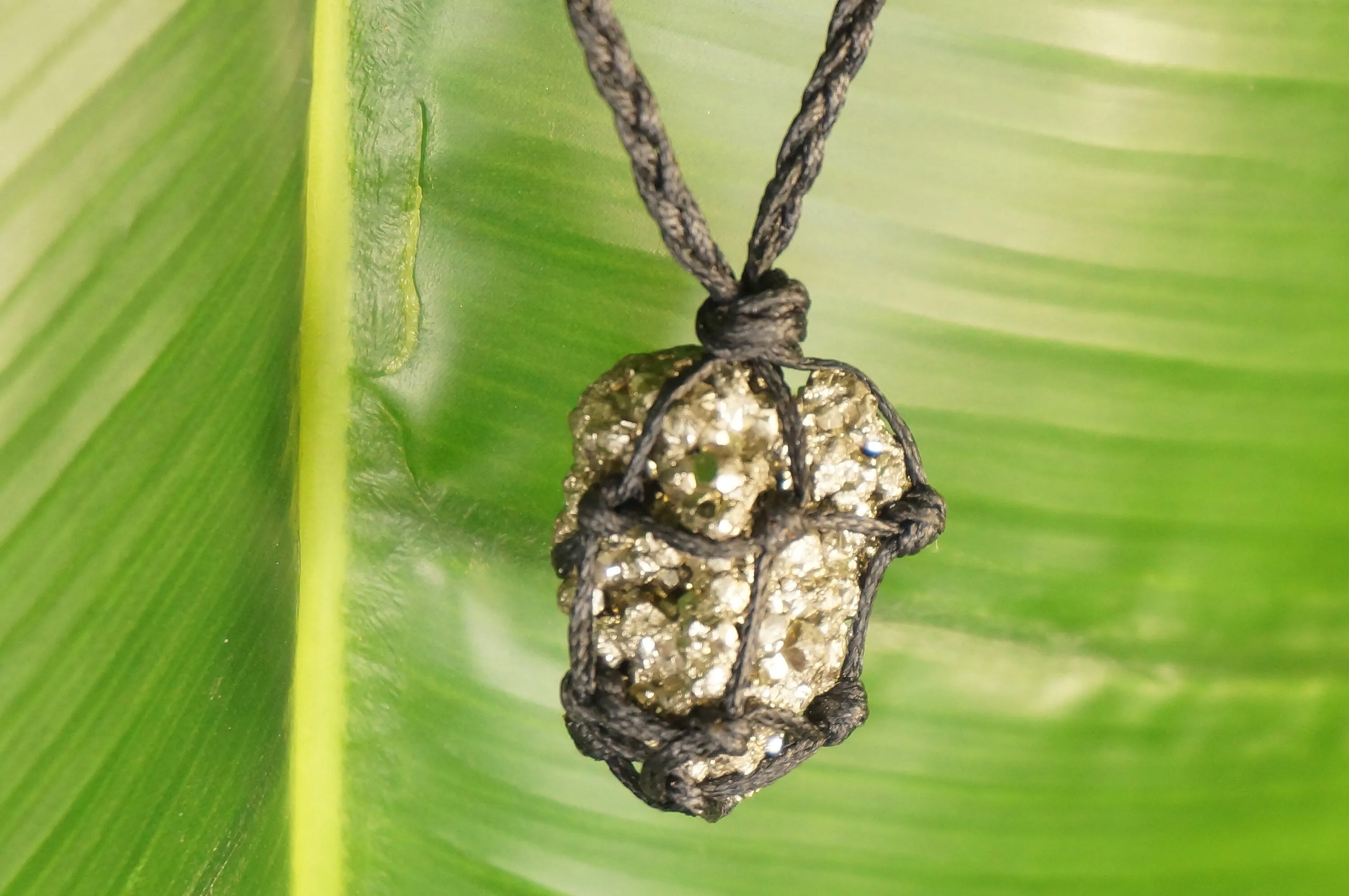 Pyrite Crystal Makrame Wrapped Necklace