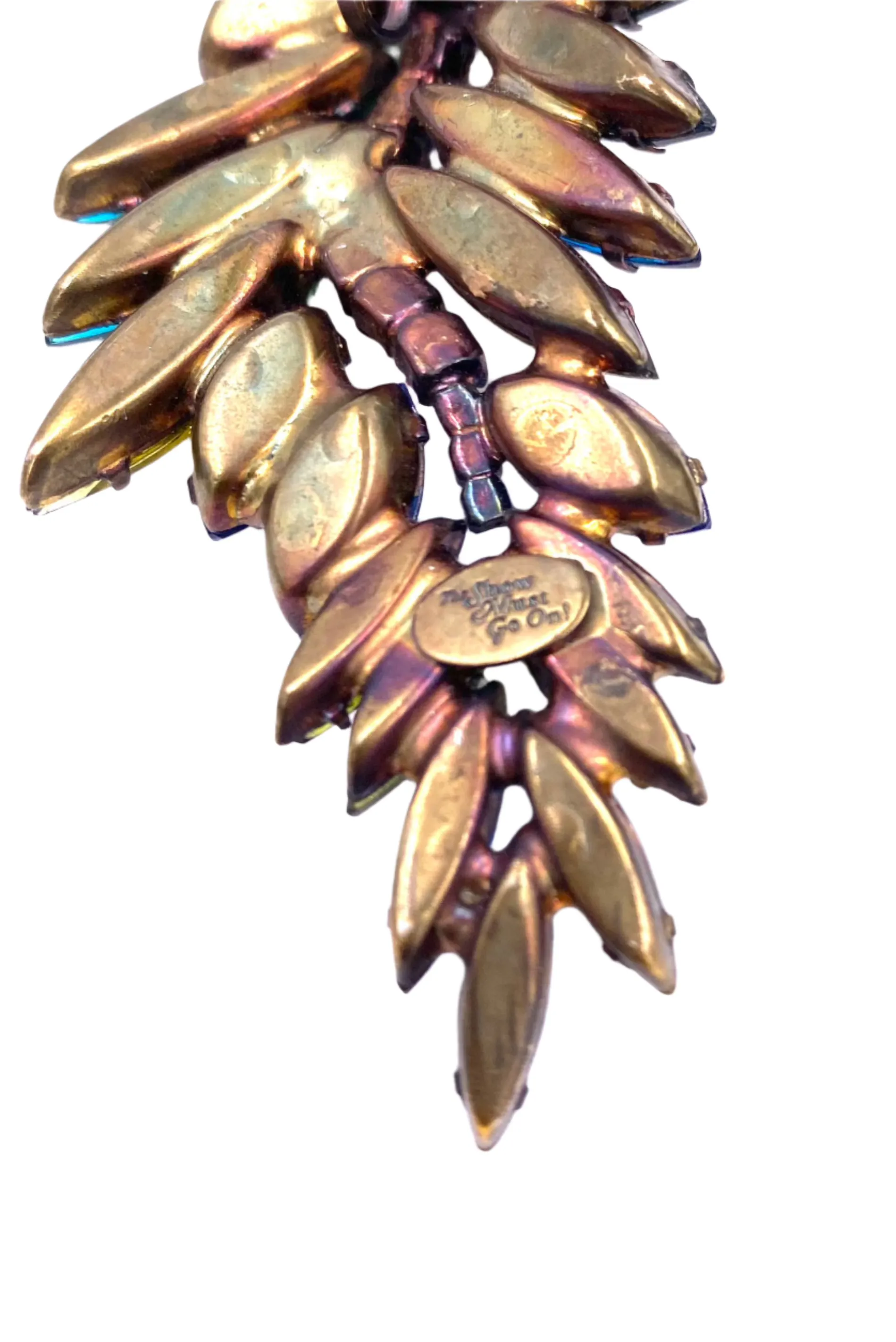 "The Show Must Go On" Large Two Piece Multicolor Leaf Clip with Post Added 5" Earring