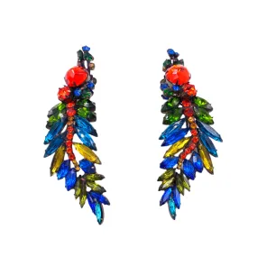 "The Show Must Go On" Large Two Piece Multicolor Leaf Clip with Post Added 5" Earring