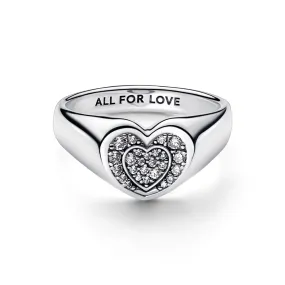 Radiant Heart Pavé Signet Ring
