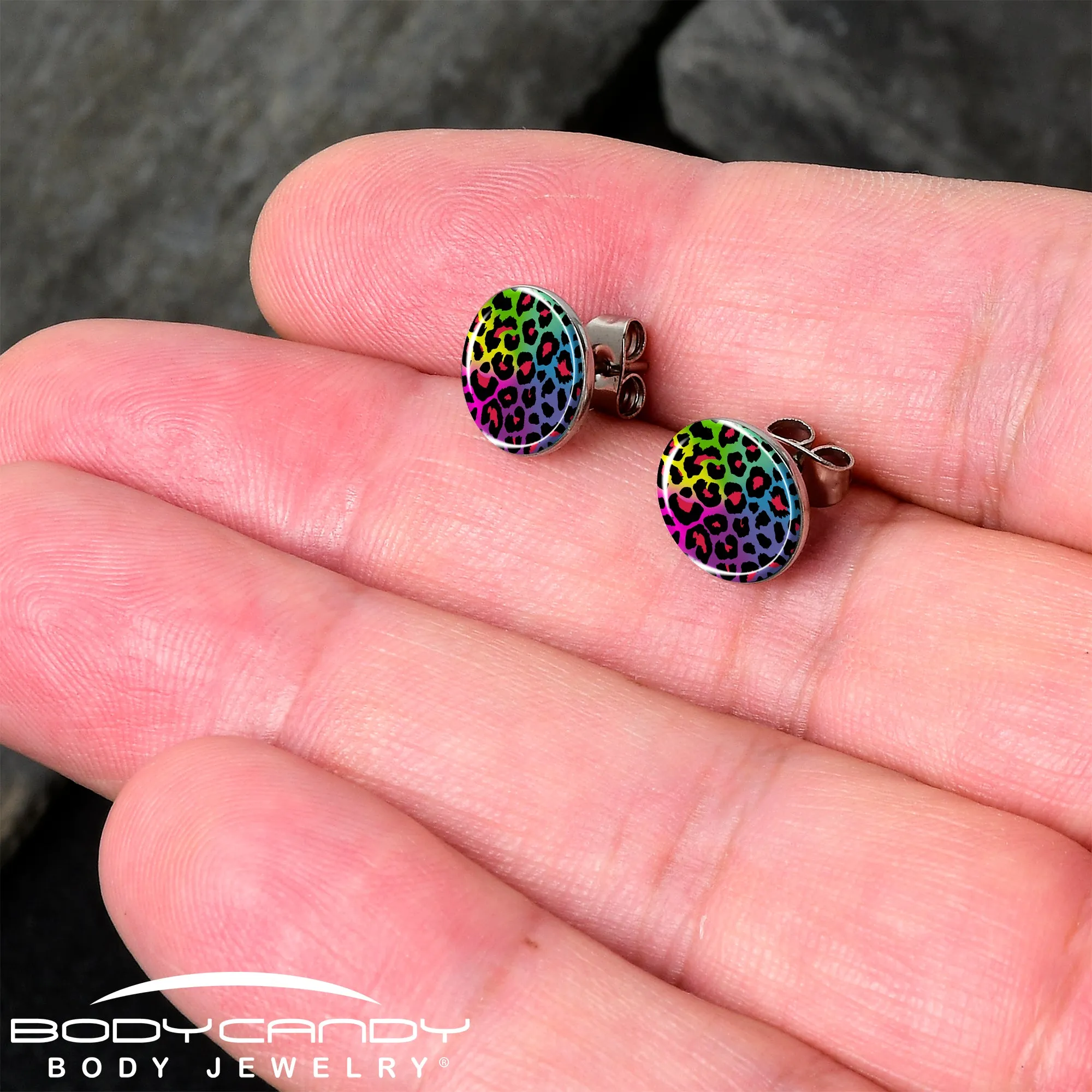 Rainbow Cheetah Print Stud Earrings