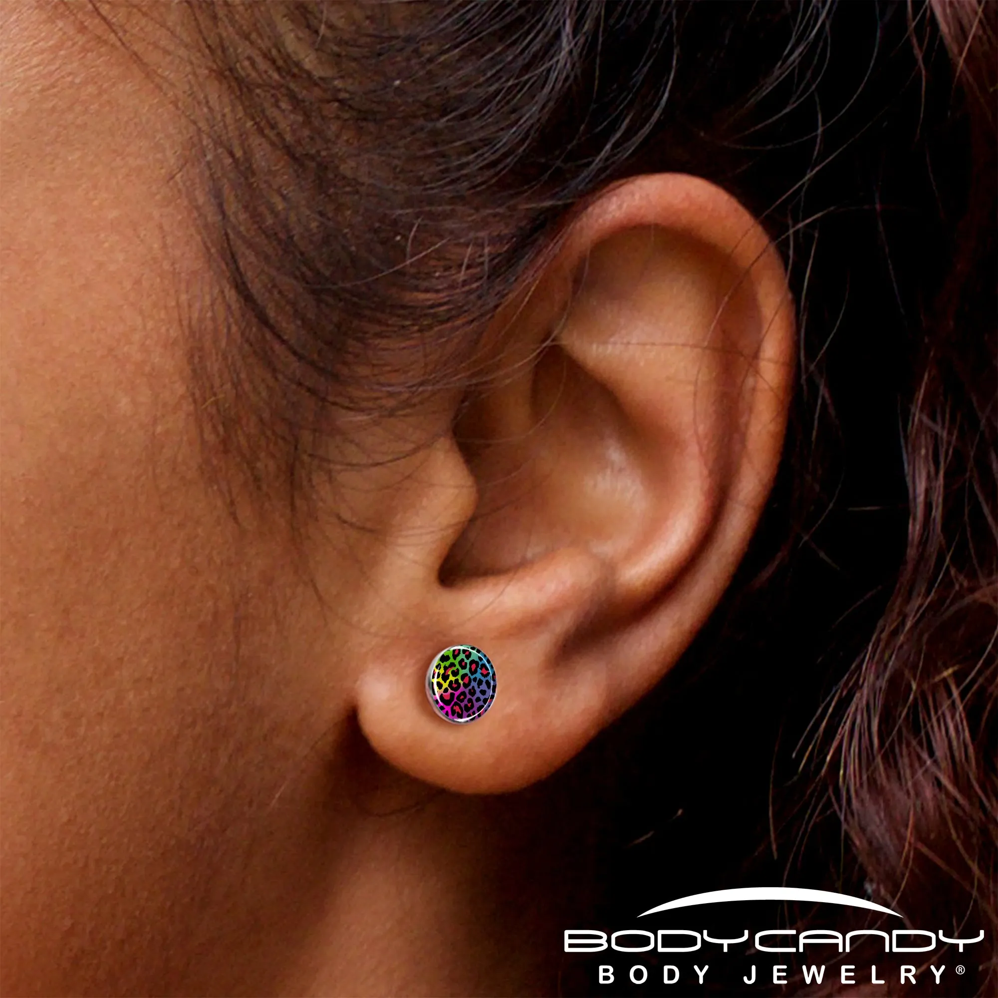 Rainbow Cheetah Print Stud Earrings
