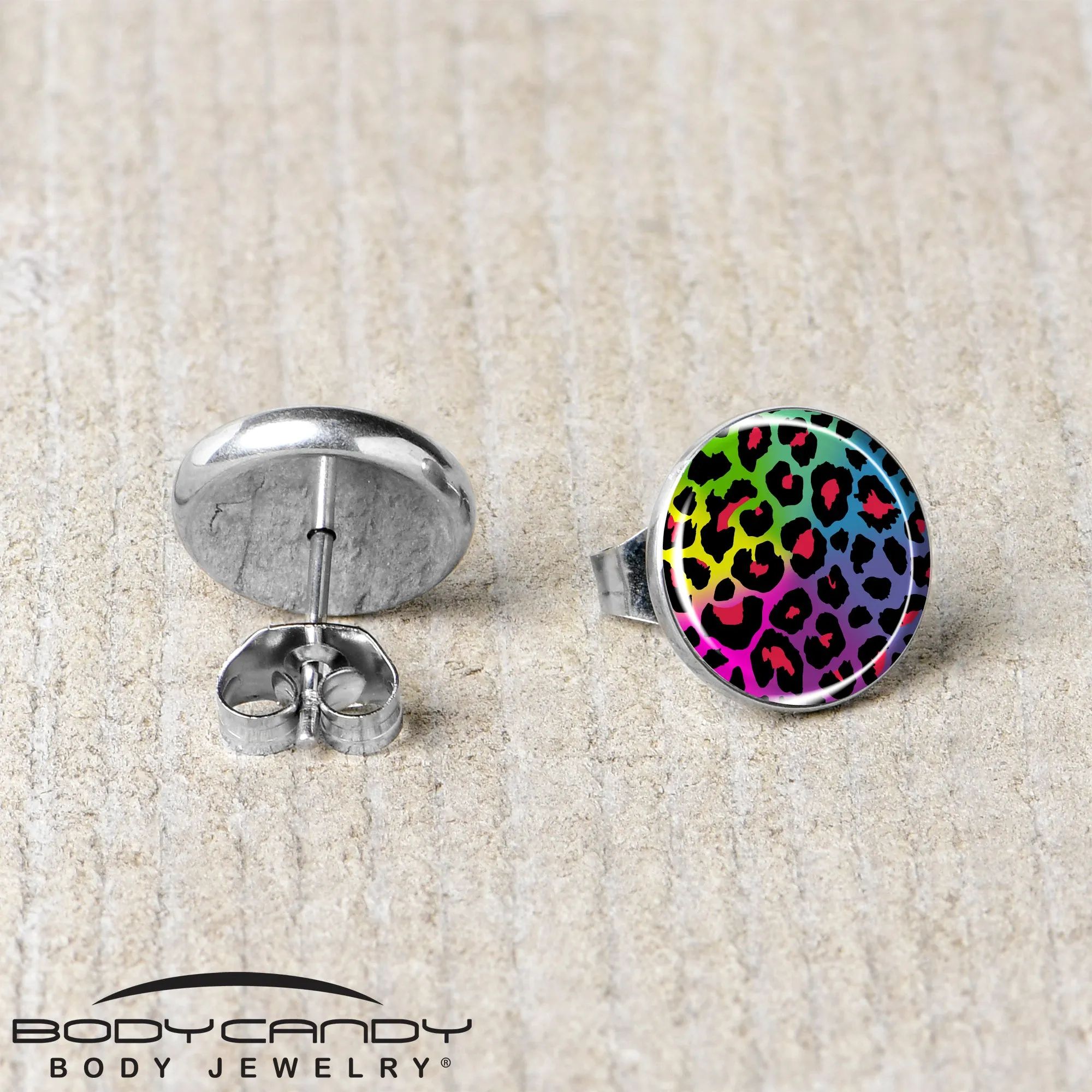 Rainbow Cheetah Print Stud Earrings