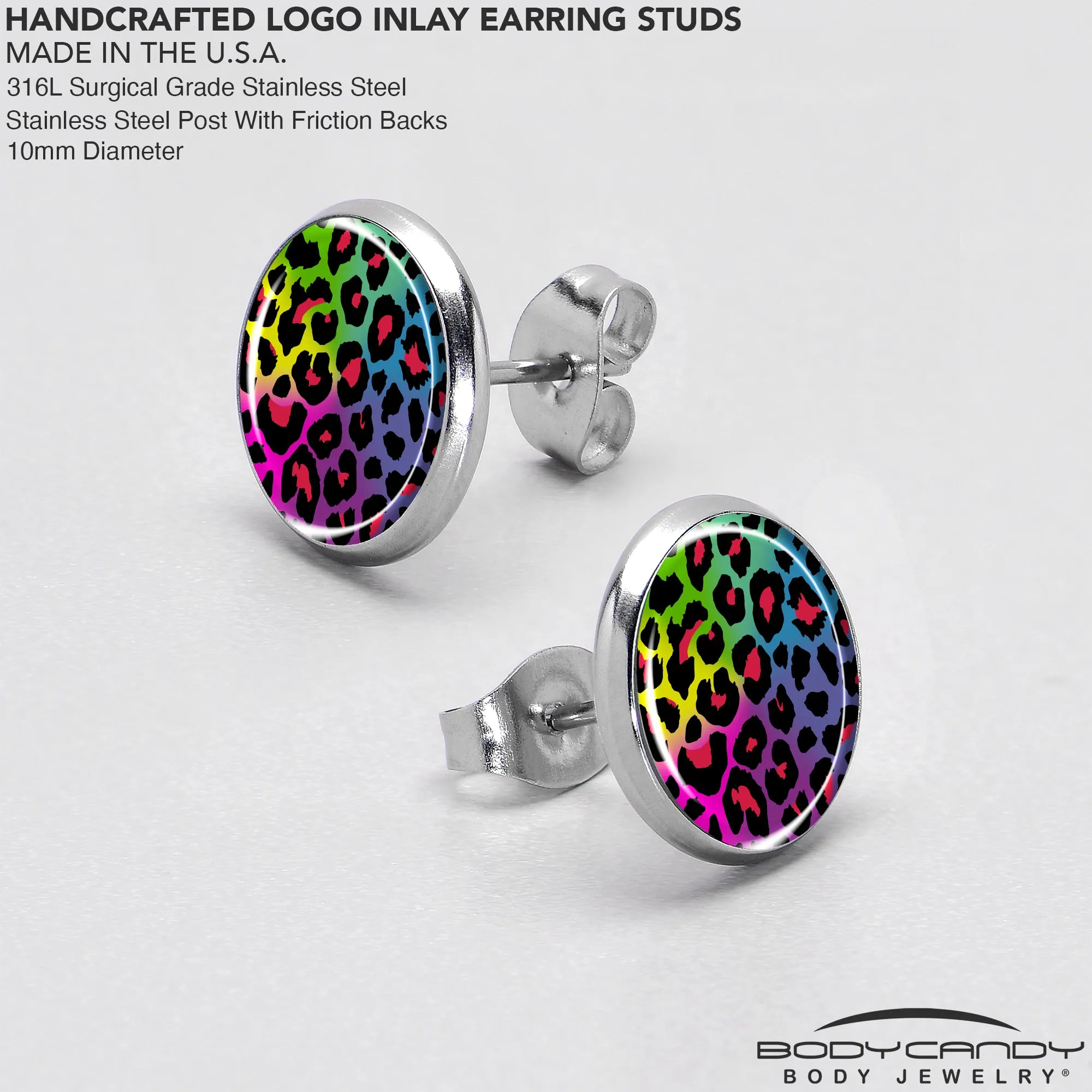 Rainbow Cheetah Print Stud Earrings
