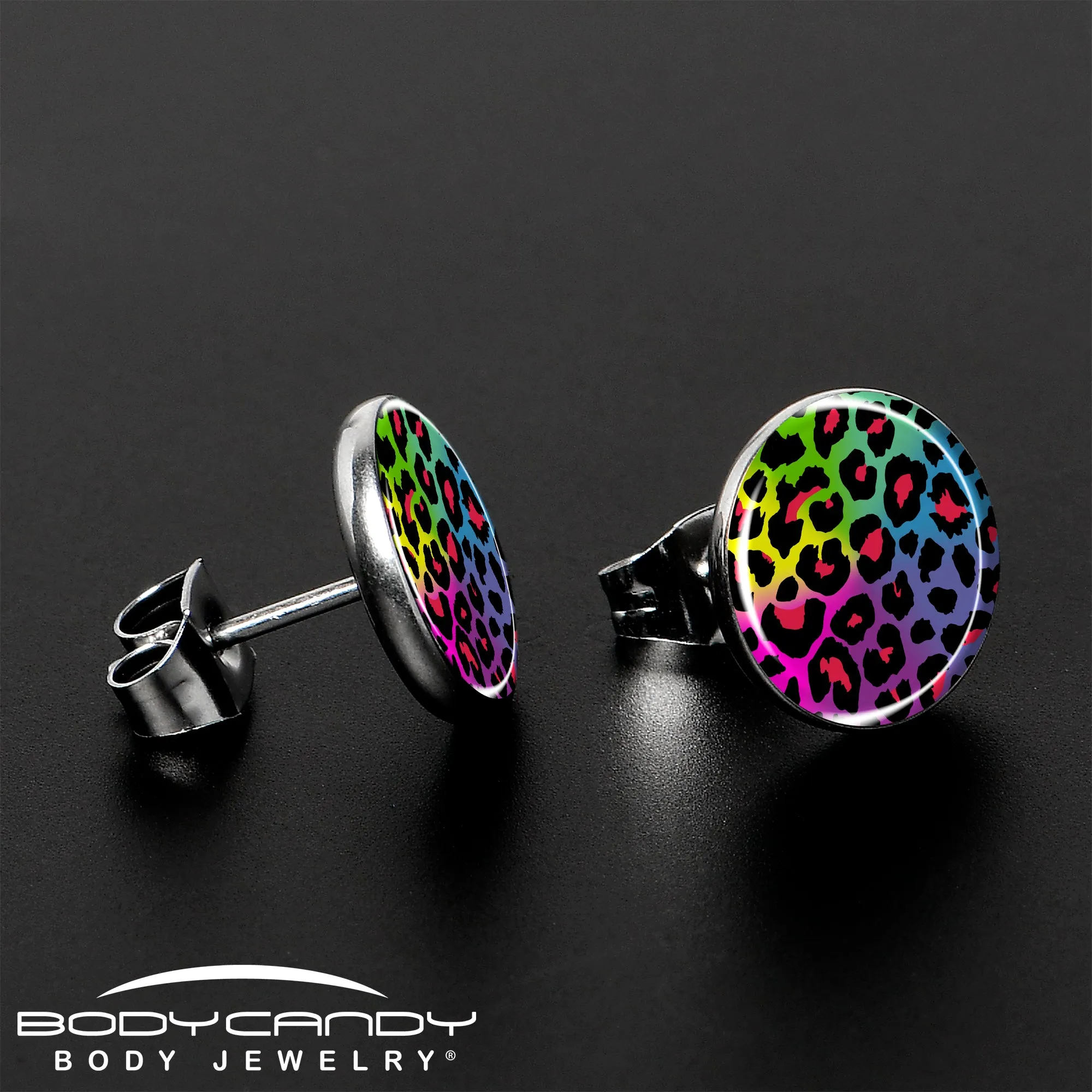 Rainbow Cheetah Print Stud Earrings