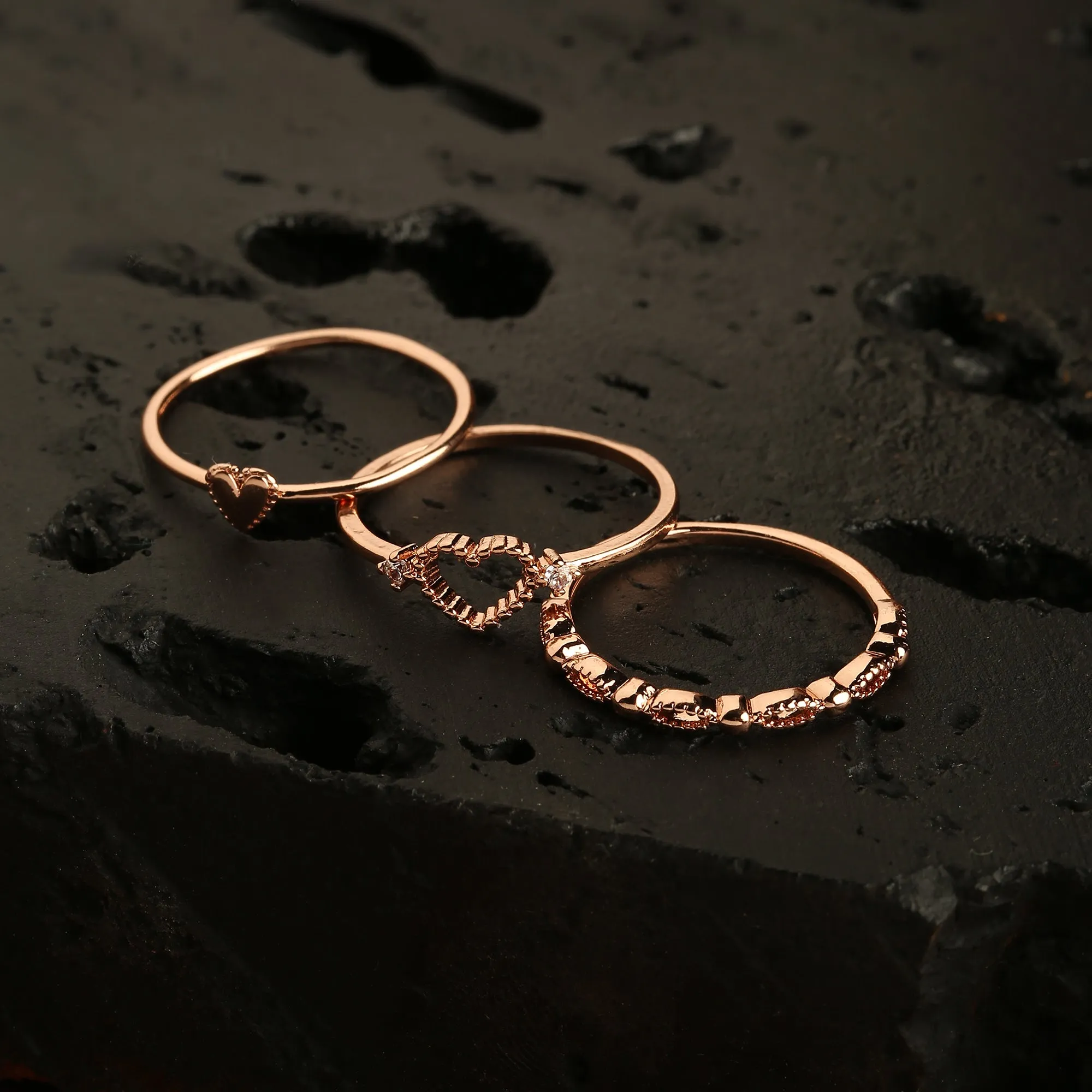 Real Gold Plated 3 Pack Stacking Rings For Women By Accessorize London (Large)