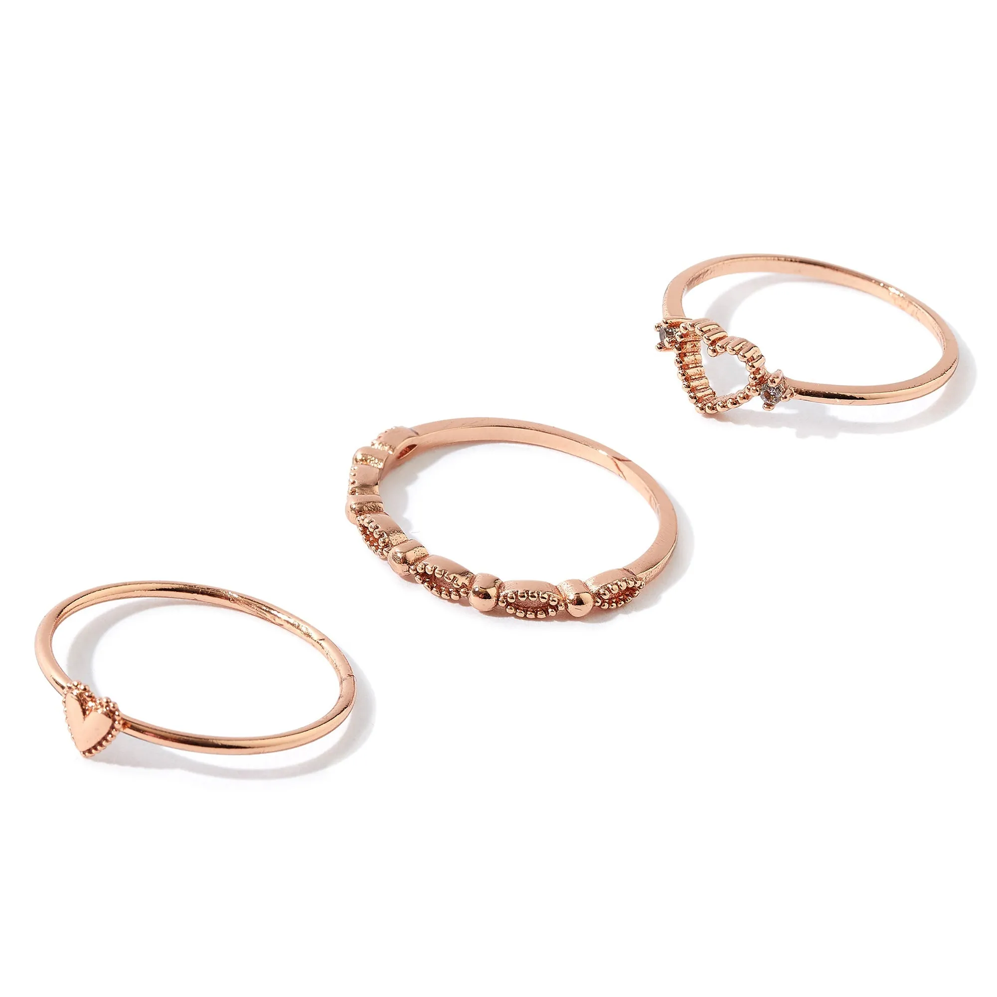 Real Gold Plated 3 Pack Stacking Rings For Women By Accessorize London (Large)