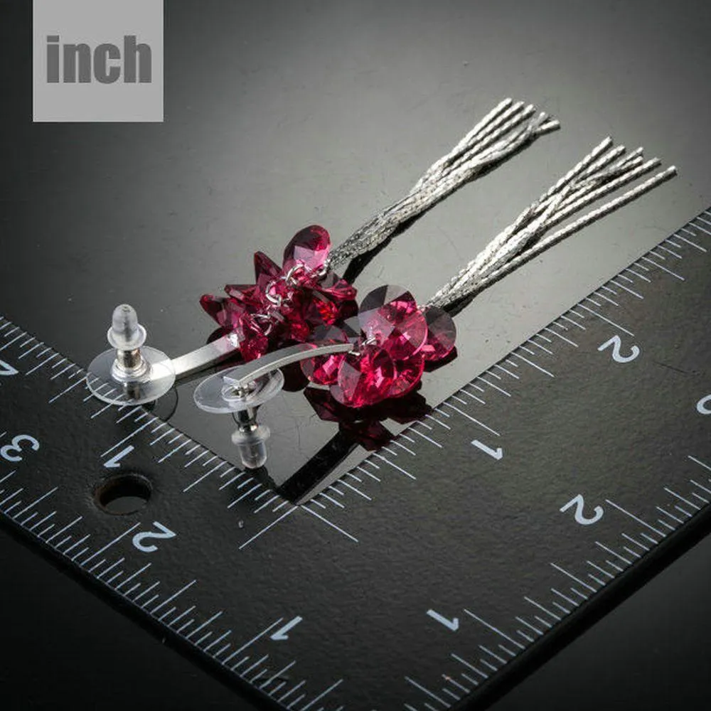 Red Rose Tassel Drop Earrings