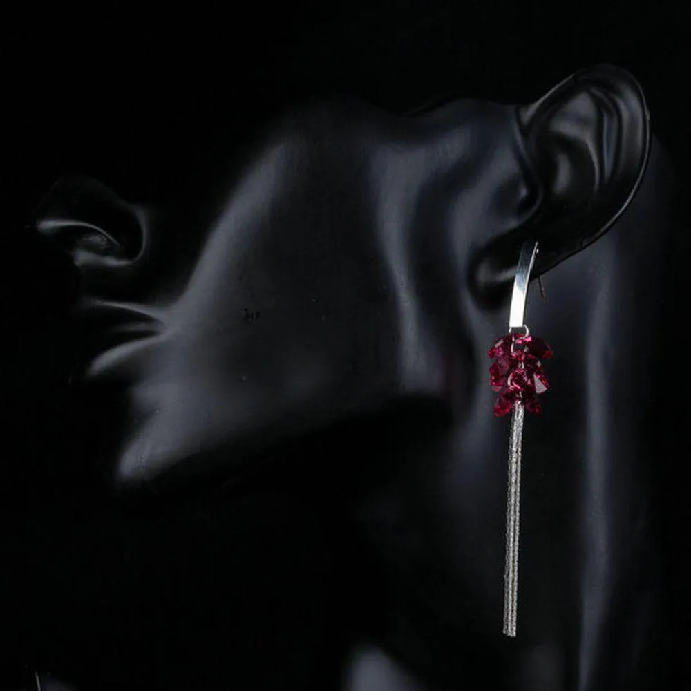 Red Rose Tassel Drop Earrings