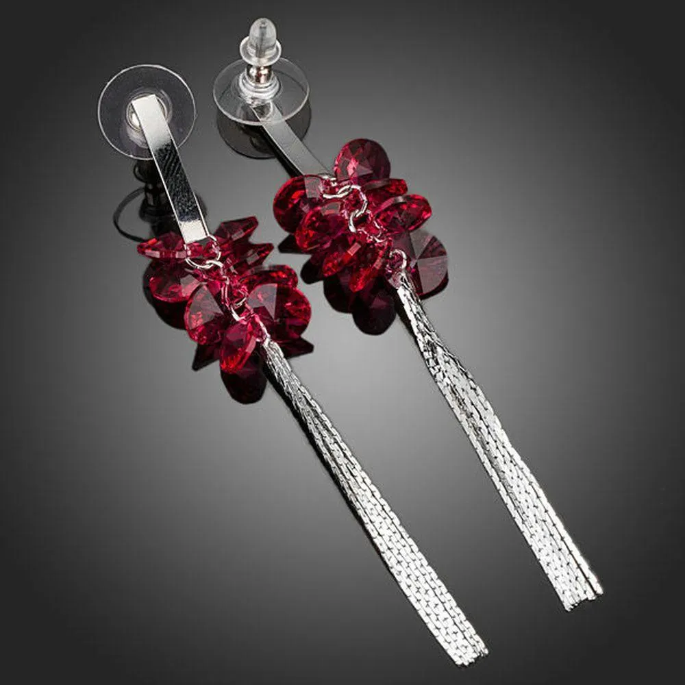 Red Rose Tassel Drop Earrings