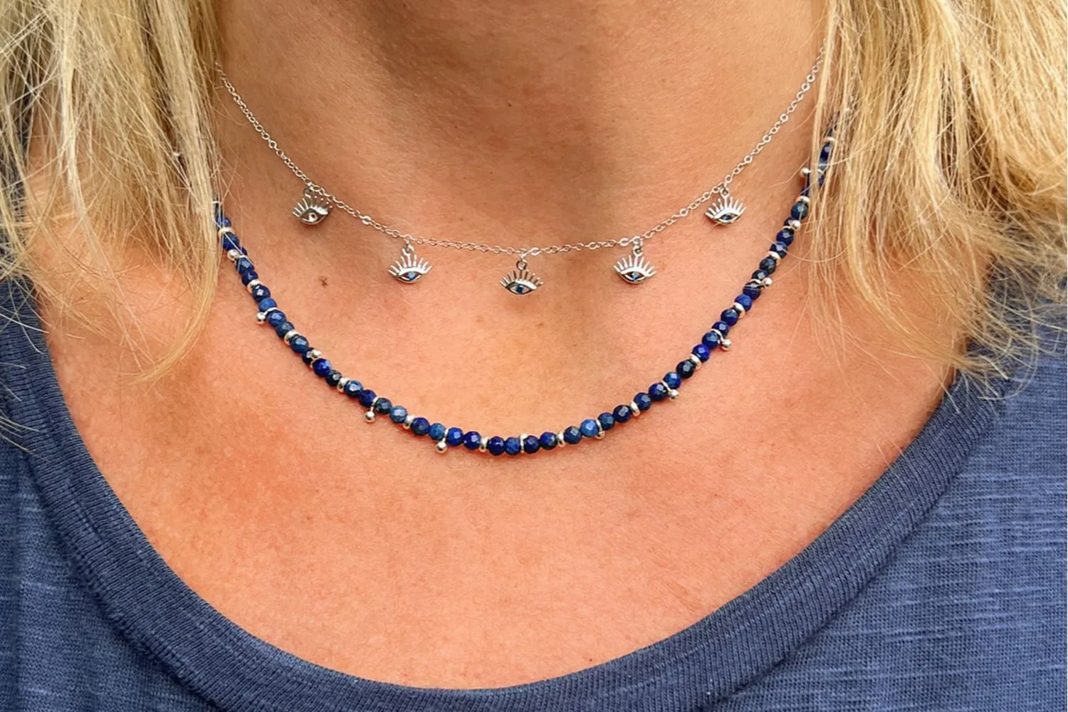 Retsina Sapphire CZ Evil Eye Sterling Silver Gold Necklace