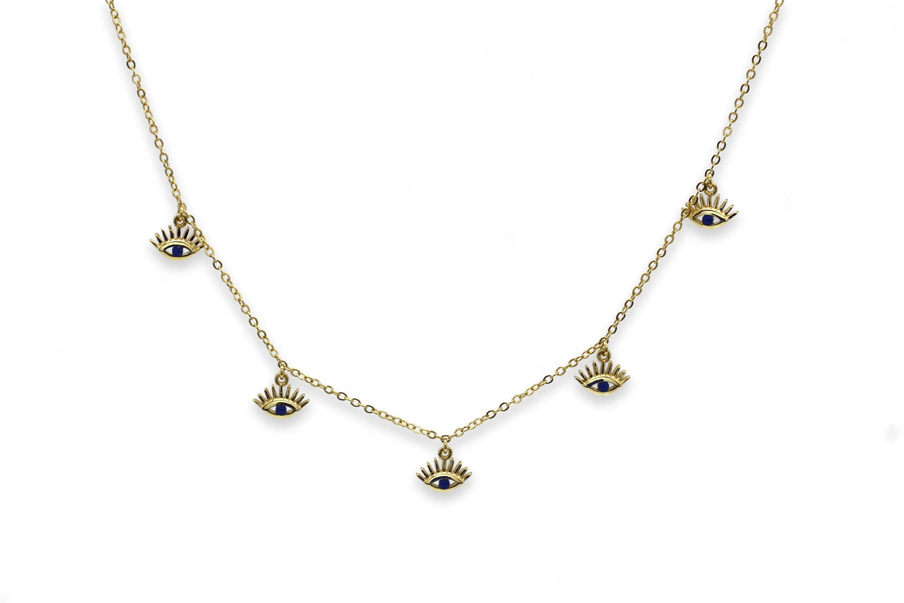 Retsina Sapphire CZ Evil Eye Sterling Silver Gold Necklace