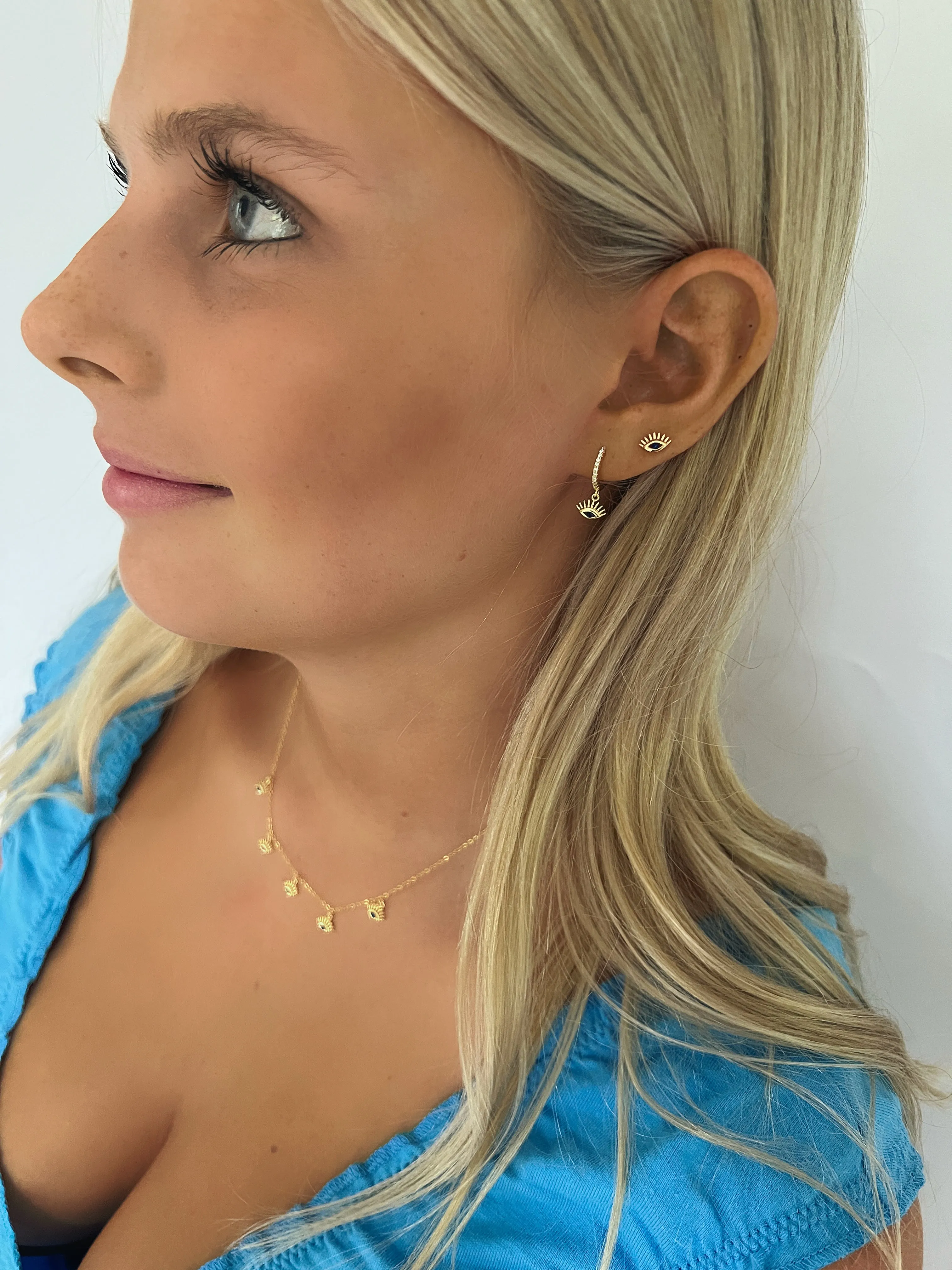 Retsina Sapphire CZ Evil Eye Sterling Silver Gold Necklace