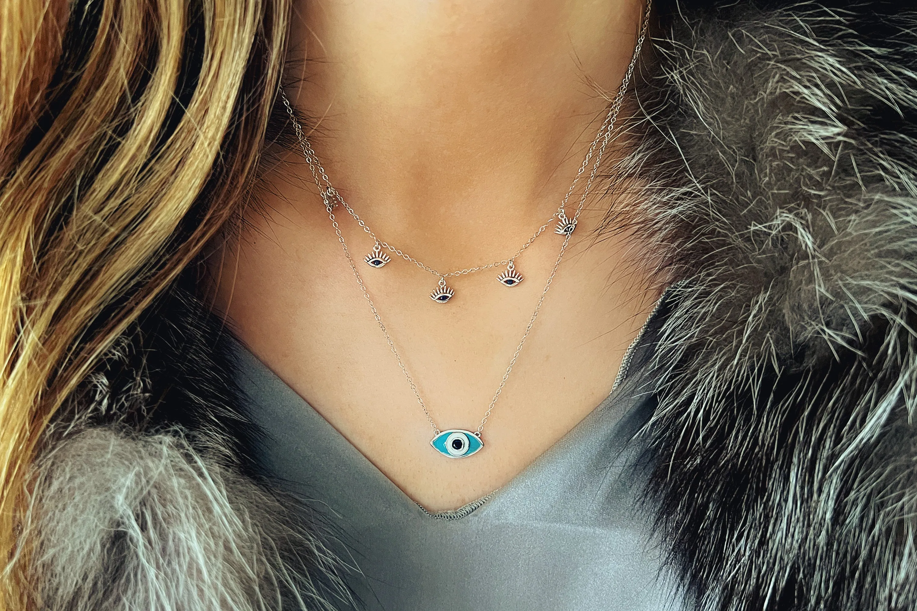 Retsina Sapphire CZ Evil Eye Sterling Silver Necklace