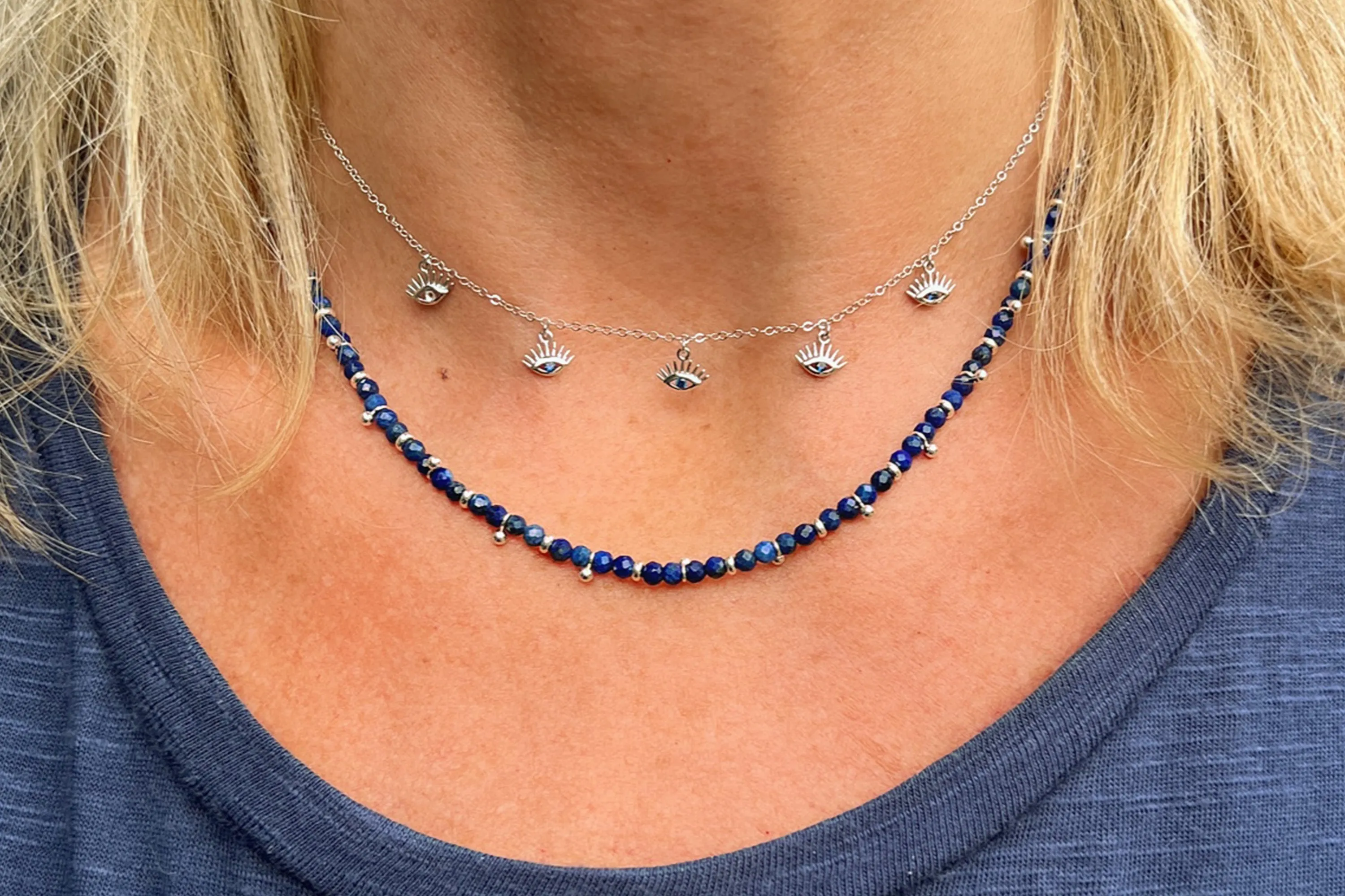 Retsina Sapphire CZ Evil Eye Sterling Silver Necklace