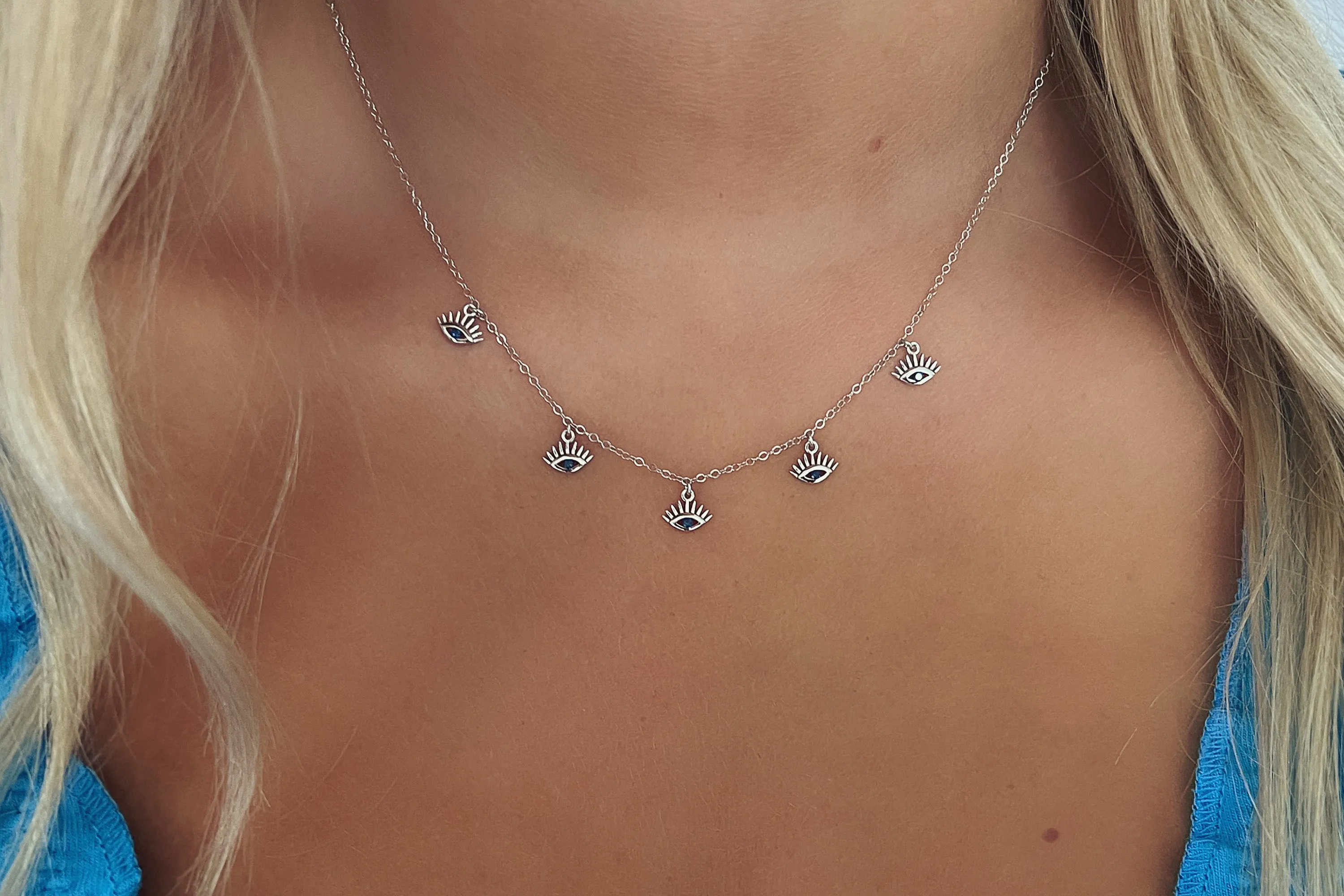 Retsina Sapphire CZ Evil Eye Sterling Silver Necklace