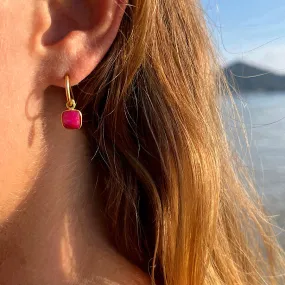 Ruby Gemstone Earrings July birthstone on Gold plated loops