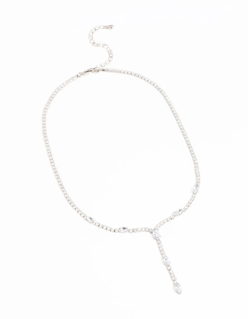 Silver Cubic Zirconia Droplet Lariat Necklace
