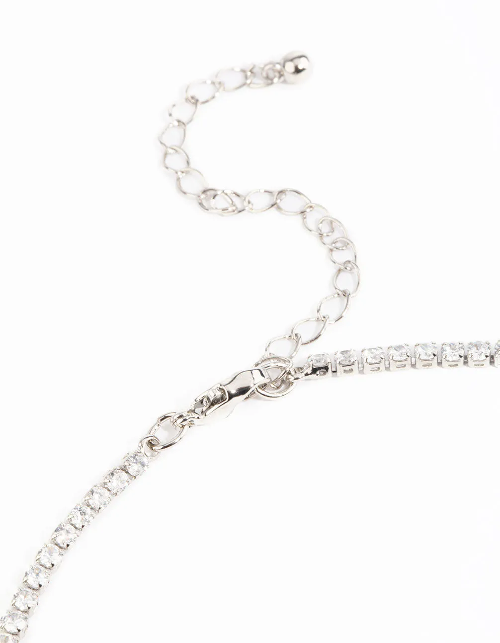Silver Cubic Zirconia Droplet Lariat Necklace
