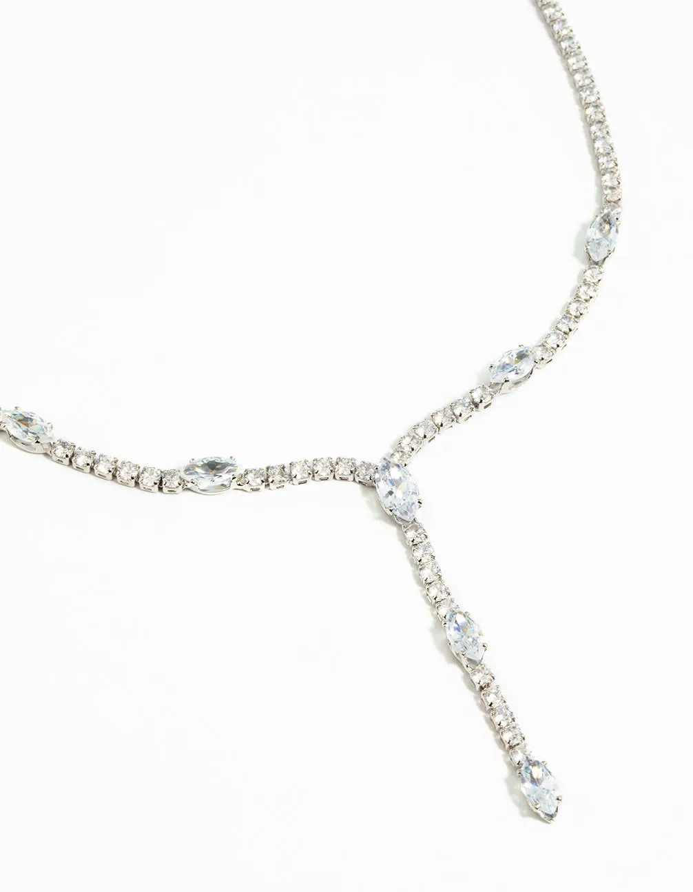 Silver Cubic Zirconia Droplet Lariat Necklace
