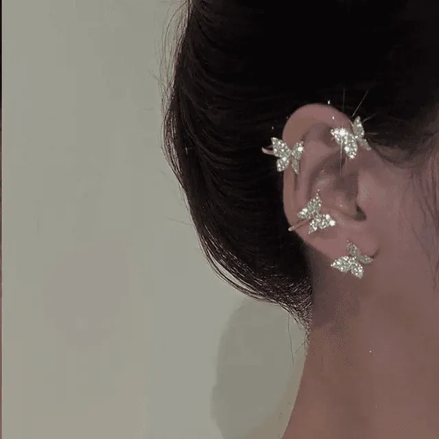 Silver Metal Butterfly Sparkling Zircon Ear Cuff without Piercing For Women