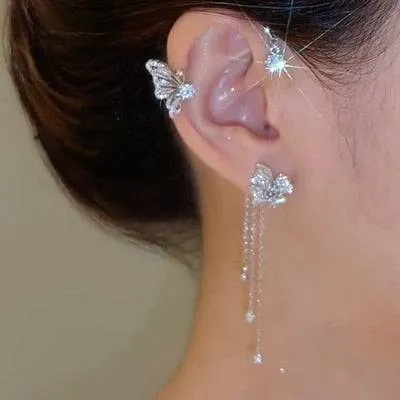 Silver Metal Butterfly Sparkling Zircon Ear Cuff without Piercing For Women