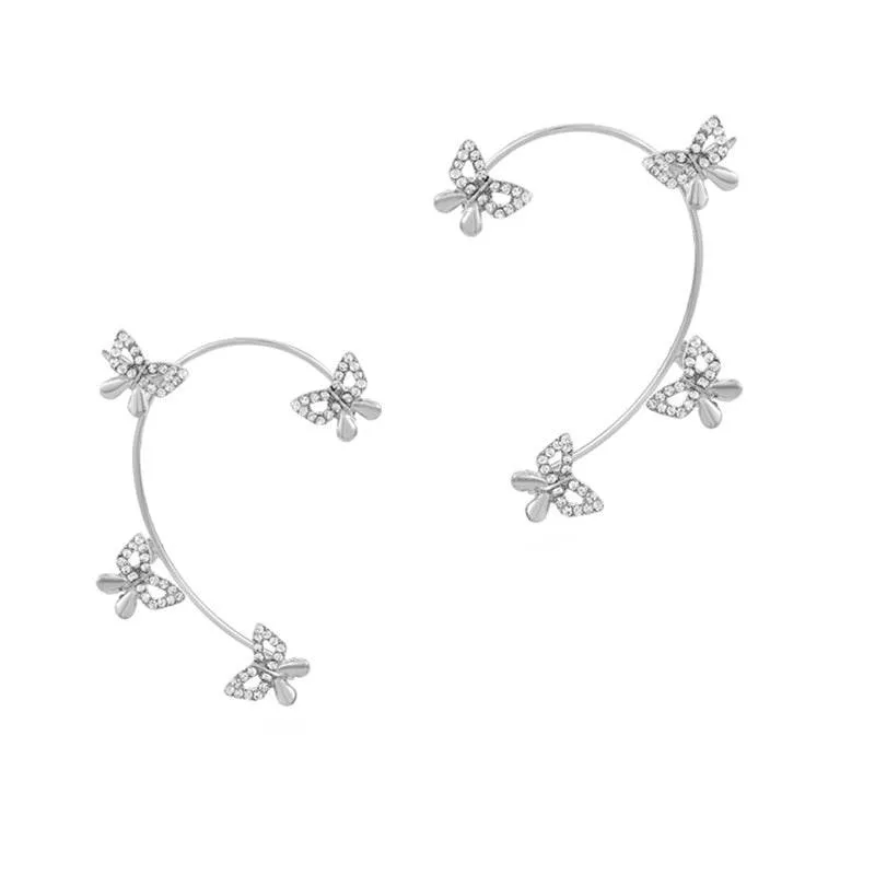 Silver Metal Butterfly Sparkling Zircon Ear Cuff without Piercing For Women