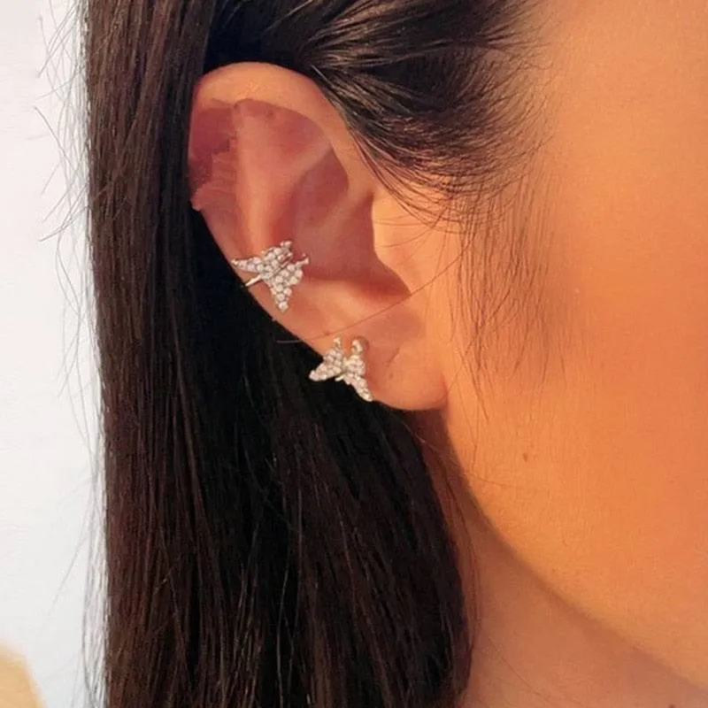 Silver Metal Butterfly Sparkling Zircon Ear Cuff without Piercing For Women