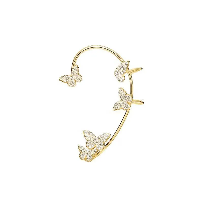 Silver Metal Butterfly Sparkling Zircon Ear Cuff without Piercing For Women