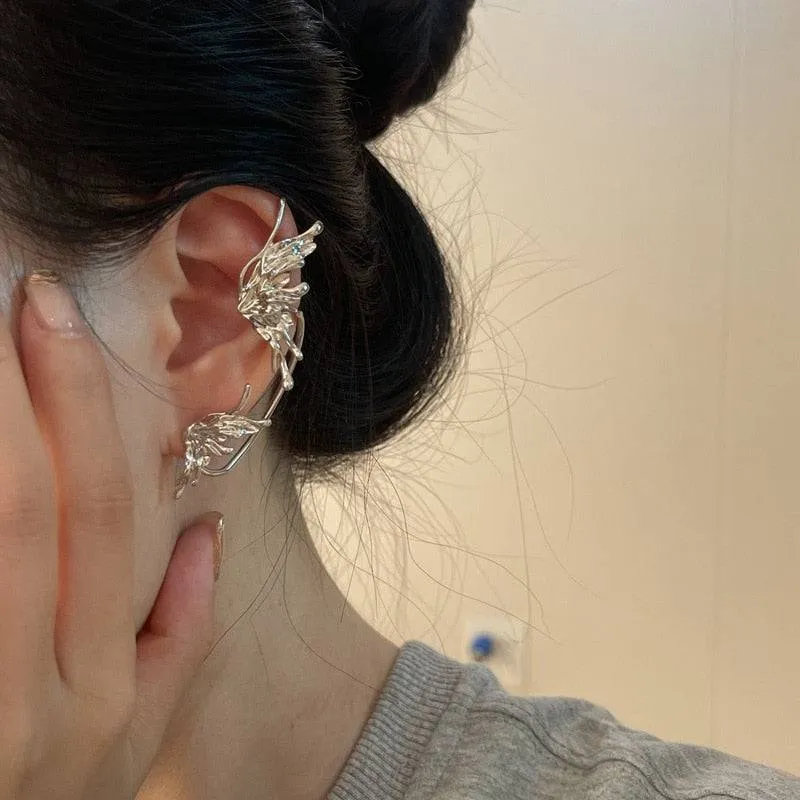 Silver Metal Butterfly Sparkling Zircon Ear Cuff without Piercing For Women