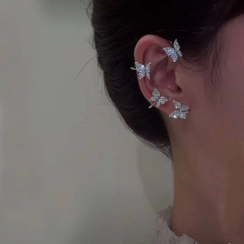 Silver Metal Butterfly Sparkling Zircon Ear Cuff without Piercing For Women
