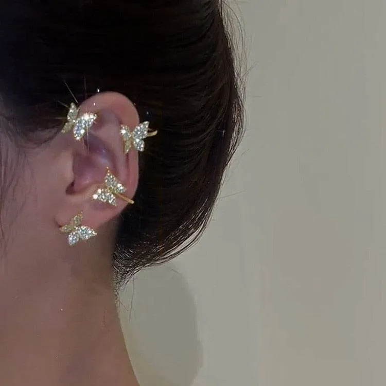 Silver Metal Butterfly Sparkling Zircon Ear Cuff without Piercing For Women