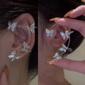 Silver Metal Butterfly Sparkling Zircon Ear Cuff without Piercing For Women