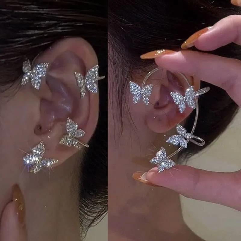 Silver Metal Butterfly Sparkling Zircon Ear Cuff without Piercing For Women