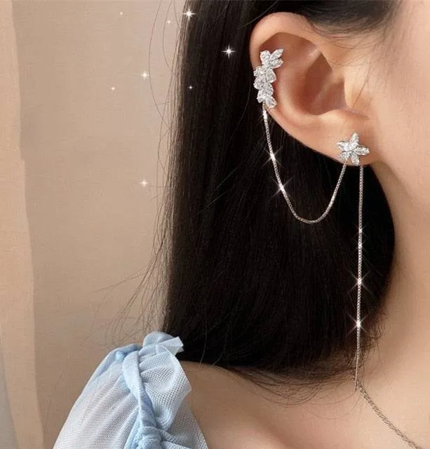 Silver Metal Butterfly Sparkling Zircon Ear Cuff without Piercing For Women