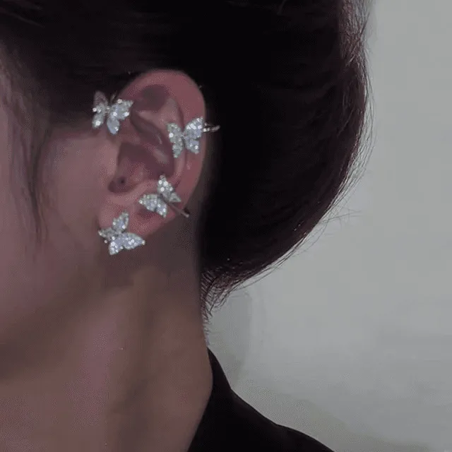 Silver Metal Butterfly Sparkling Zircon Ear Cuff without Piercing For Women