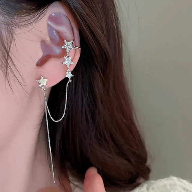 Silver Metal Butterfly Sparkling Zircon Ear Cuff without Piercing For Women
