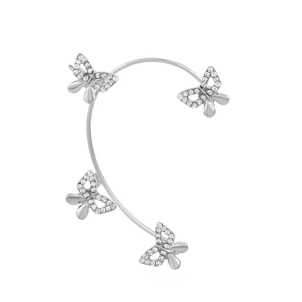 Silver Metal Butterfly Sparkling Zircon Ear Cuff without Piercing For Women