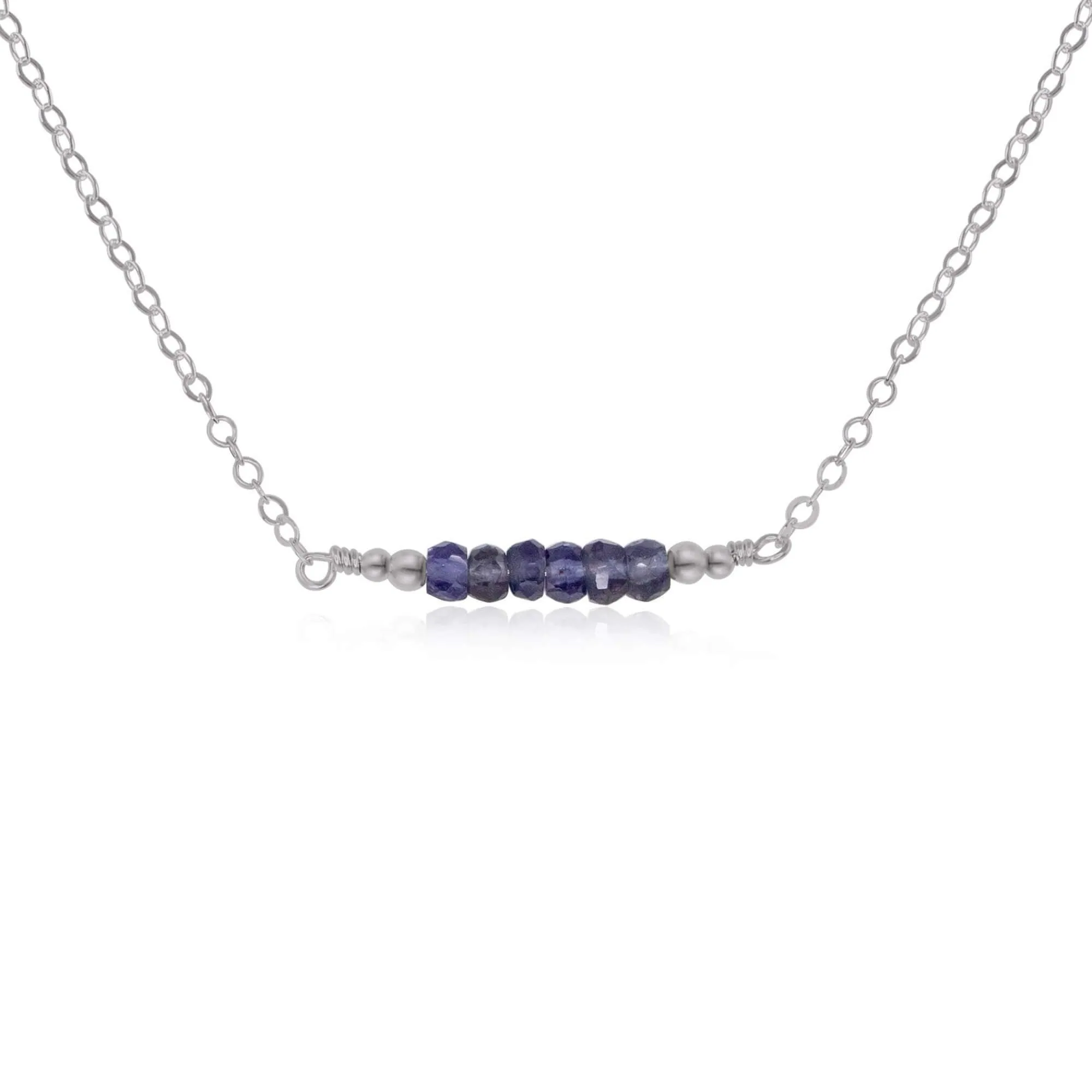 Sparkling Blue Grey Iolite Faceted Bead Bar Necklace