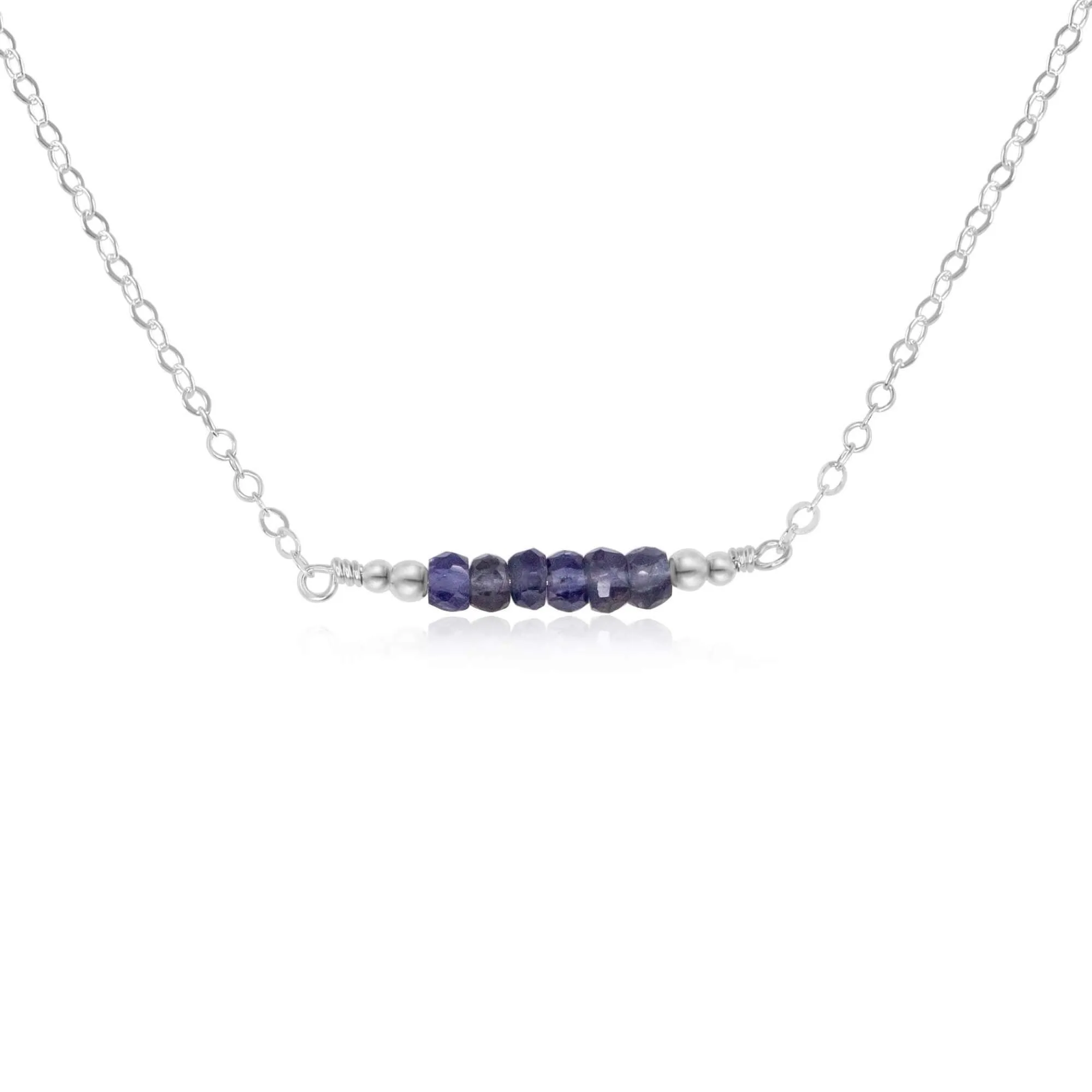 Sparkling Blue Grey Iolite Faceted Bead Bar Necklace
