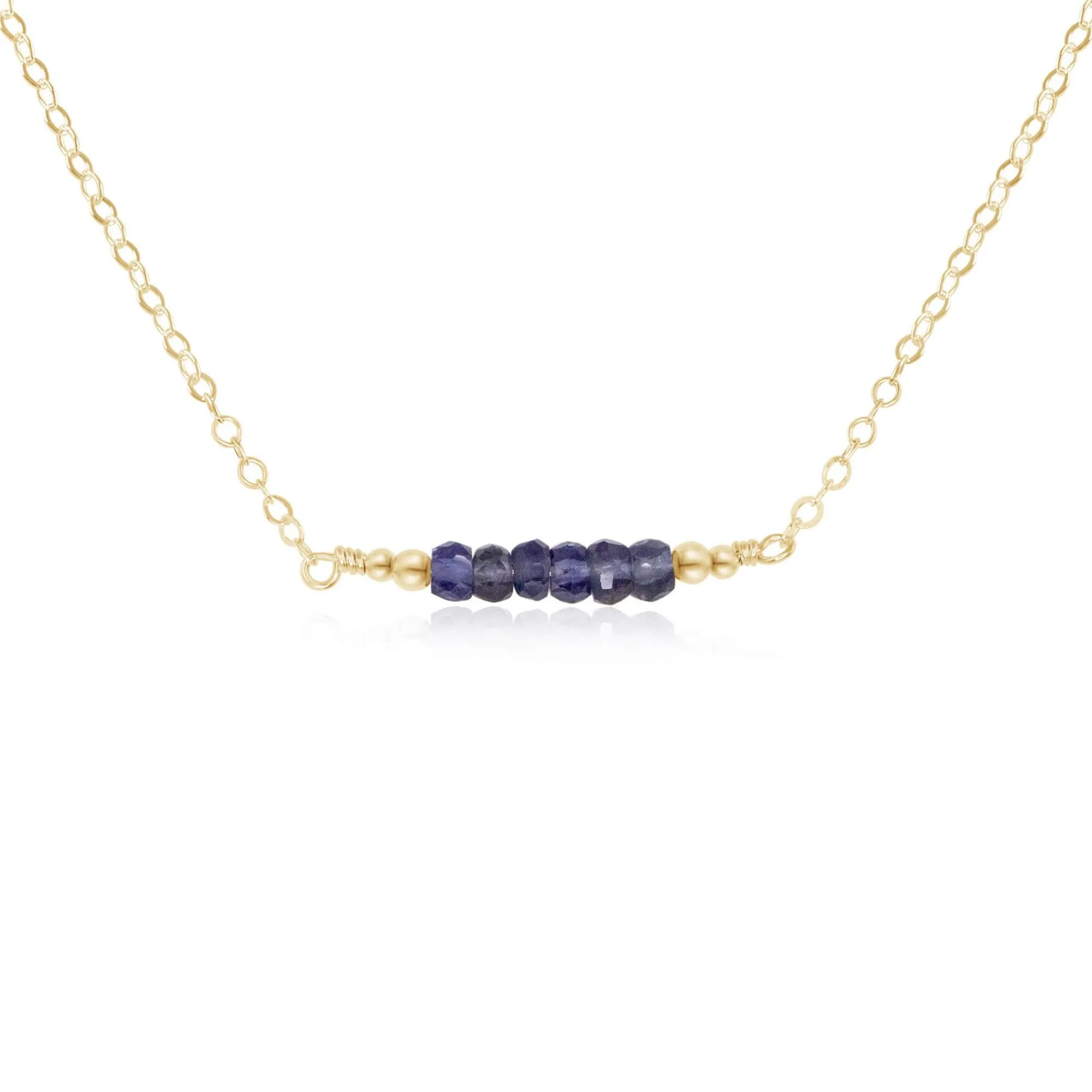 Sparkling Blue Grey Iolite Faceted Bead Bar Necklace