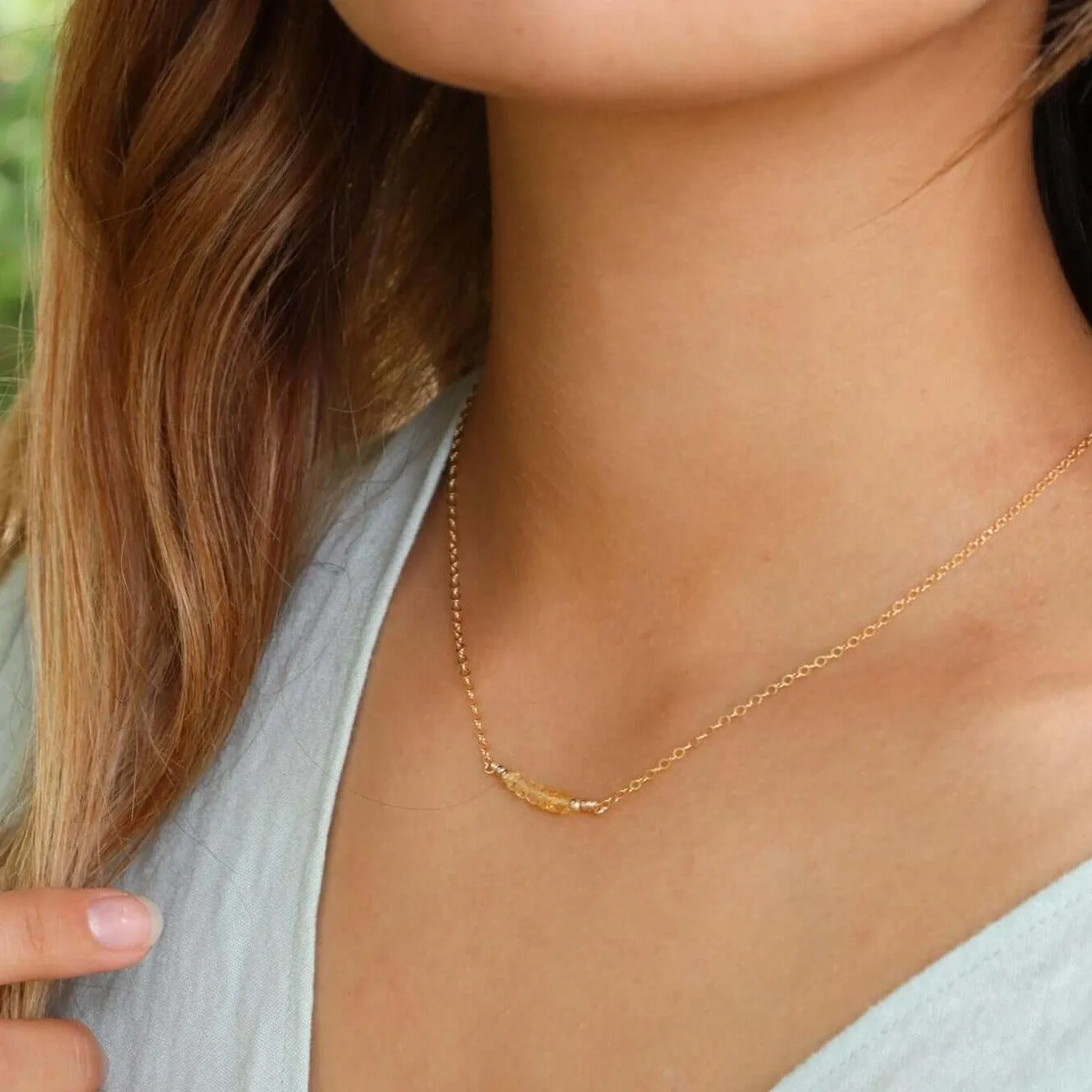 Sparkling Yellow Citrine Faceted Bead Bar Necklace