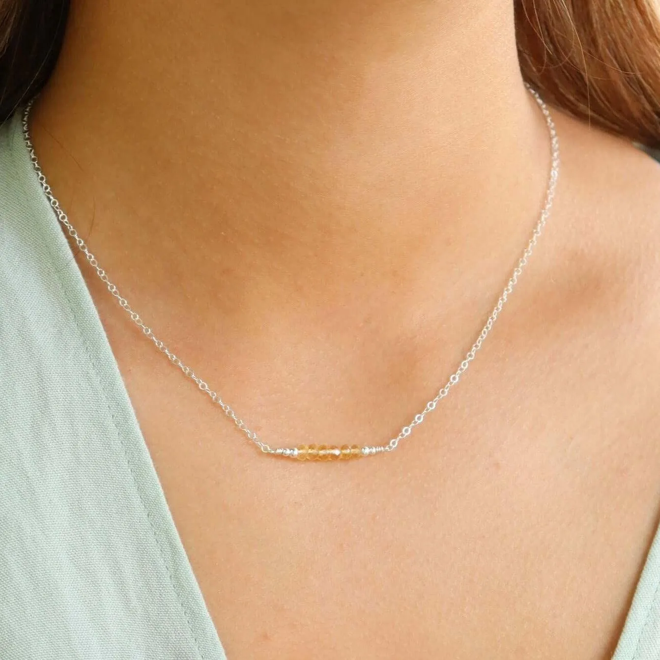 Sparkling Yellow Citrine Faceted Bead Bar Necklace