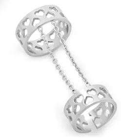 Stainless Steel Double Ring with Heart Design