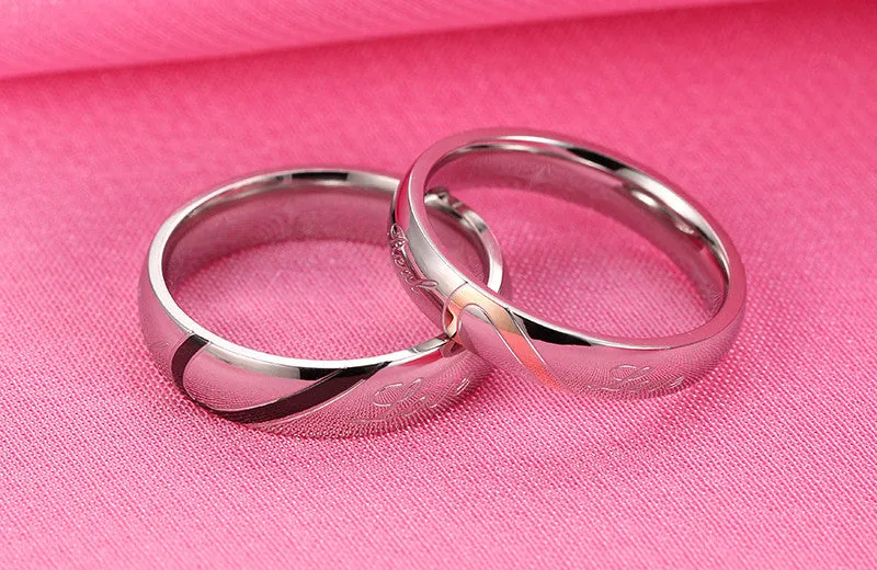 Stainless Steel Wedding Bands Rings For Women Men Love Heart Vintage Ring