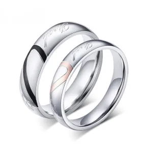 Stainless Steel Wedding Bands Rings For Women Men Love Heart Vintage Ring