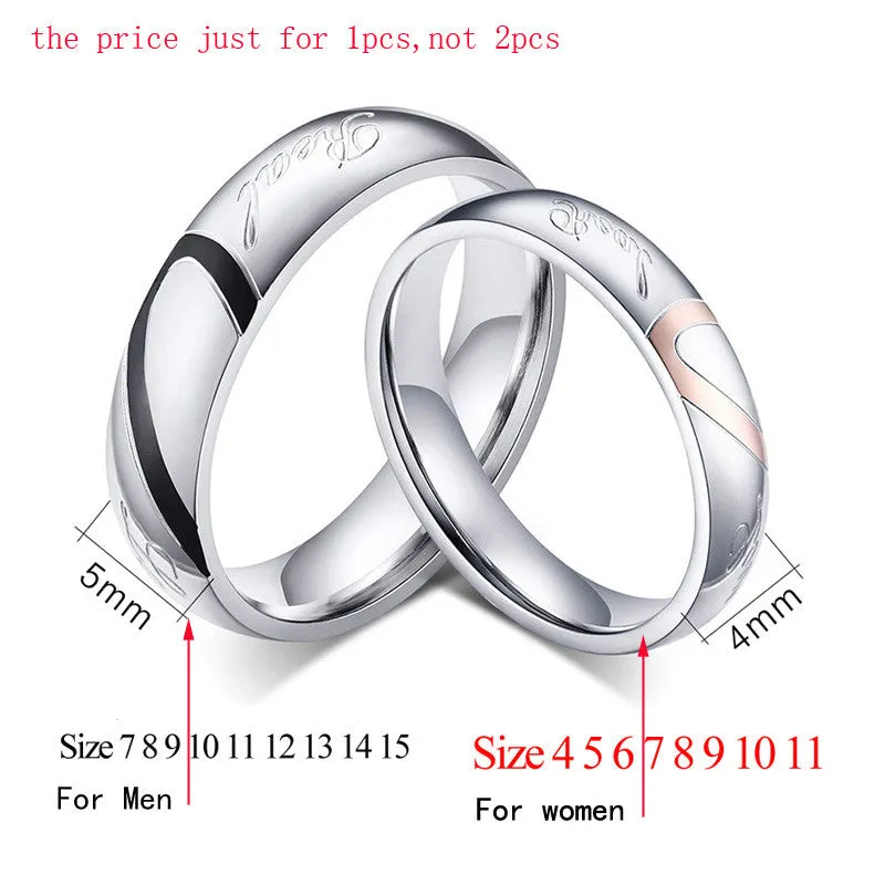 Stainless Steel Wedding Bands Rings For Women Men Love Heart Vintage Ring