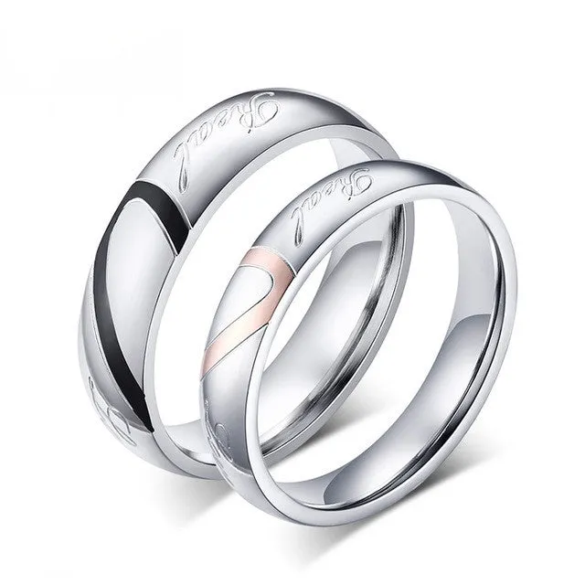 Stainless Steel Wedding Bands Rings For Women Men Love Heart Vintage Ring