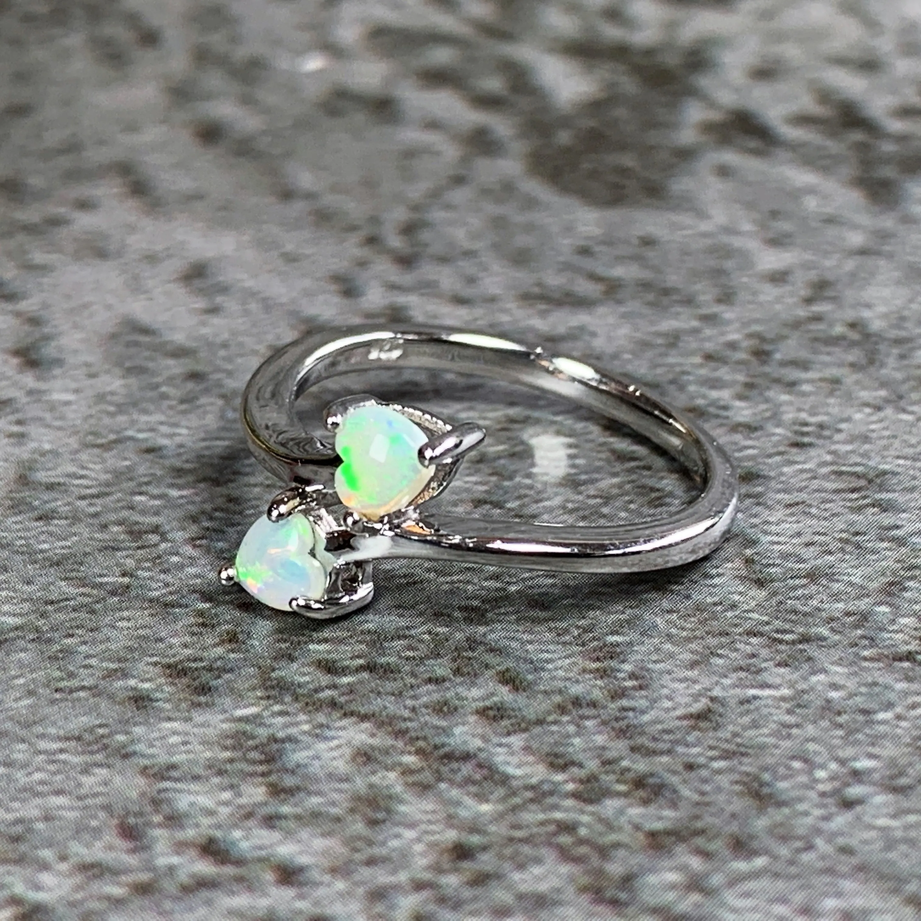 Sterling Silver 4mm Hearts Opal ring