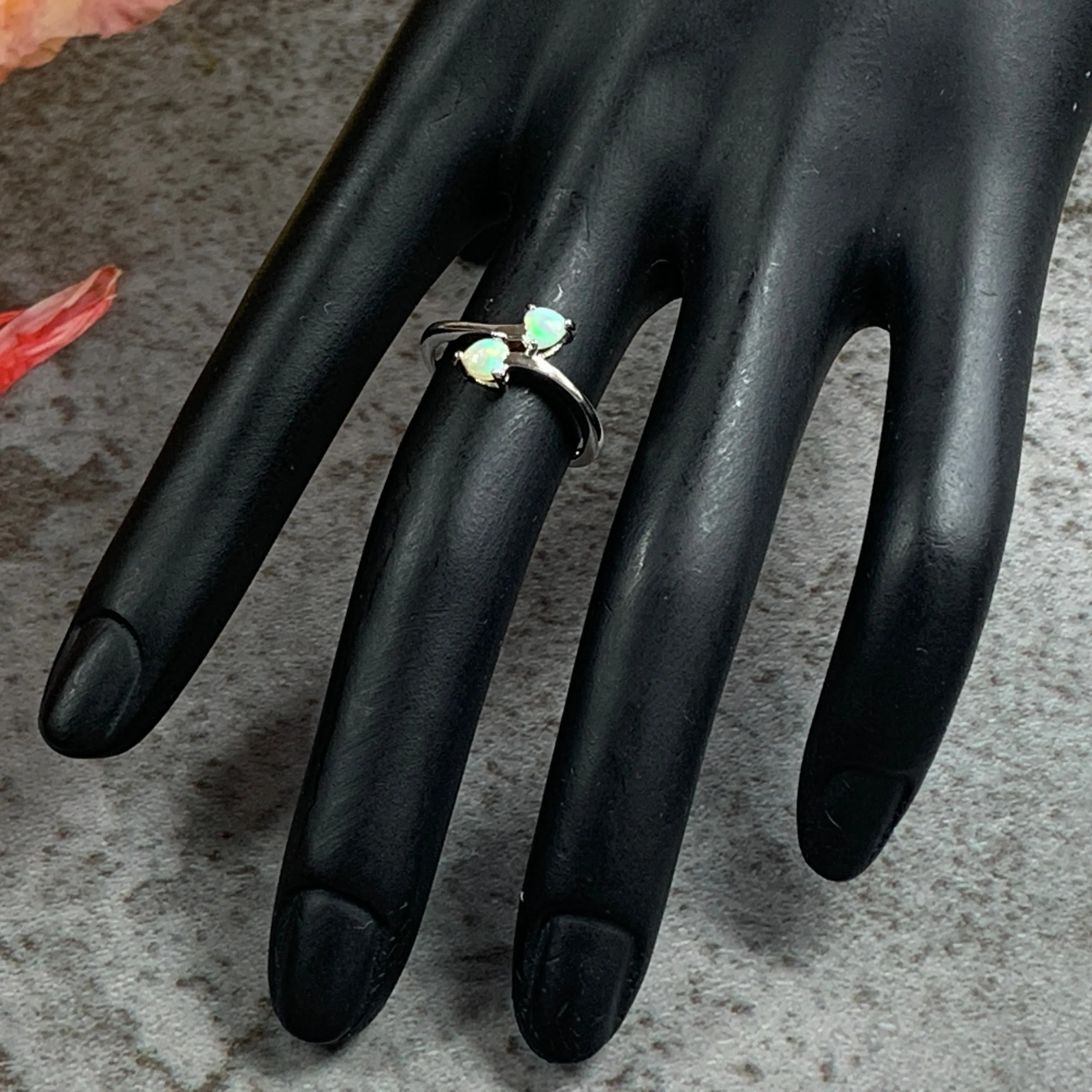 Sterling Silver 4mm Hearts Opal ring